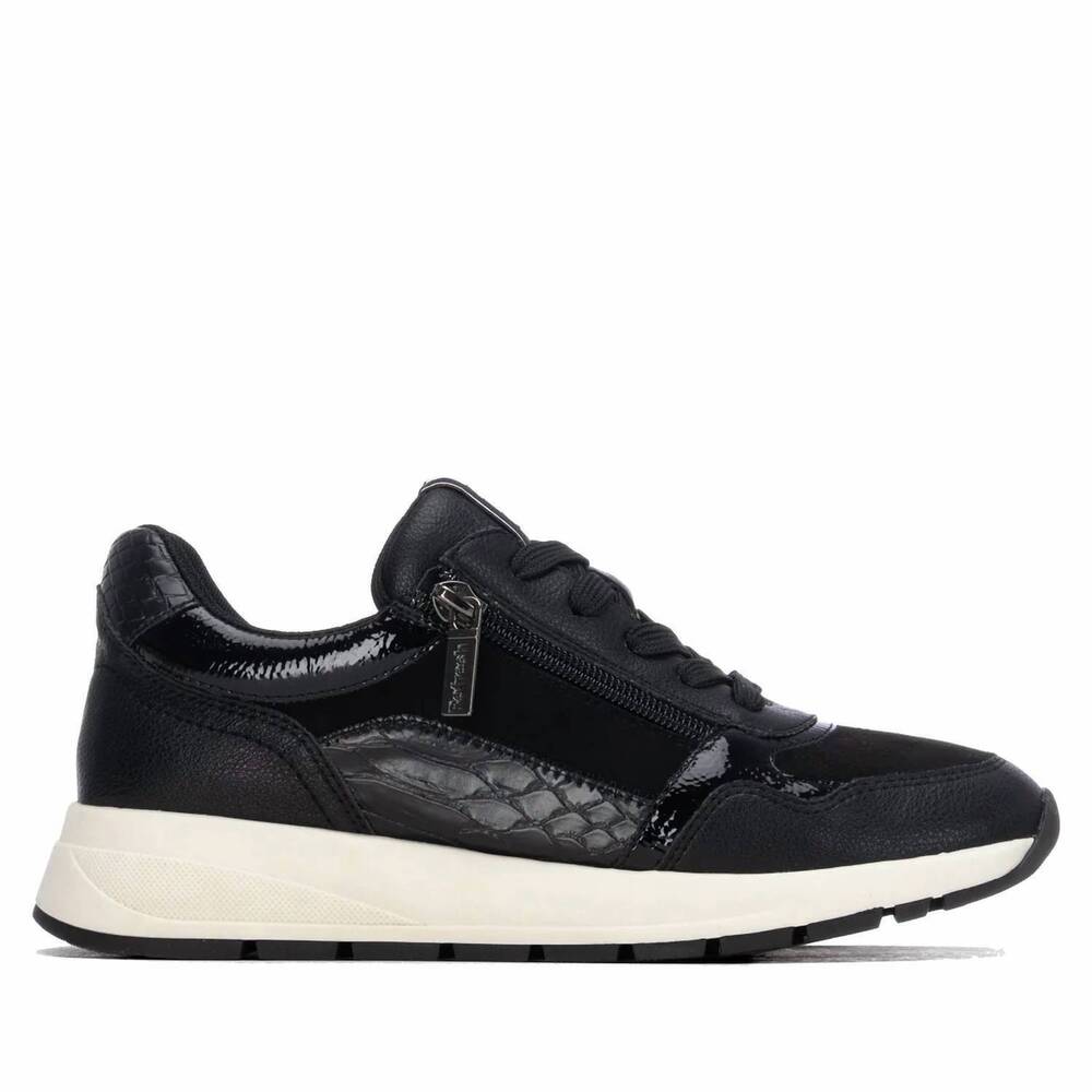 NEW REFRESH women's casual low wedge sneakers in black